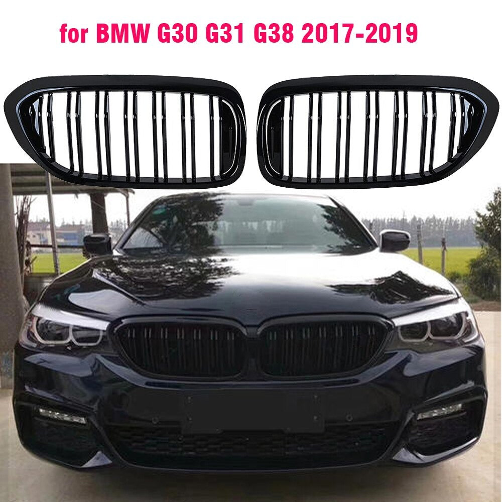 calandre pour BMW série 5 M5 G30 G31 520i 530i 540i 2-lamelles couleur NOIR brillant ou CARBONE